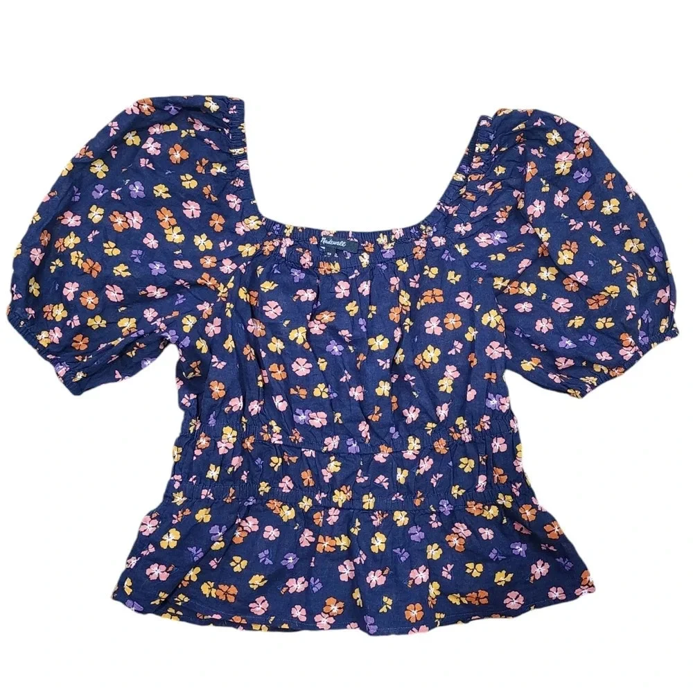 Madewell Smocked Waist Aloha Floral Puff Sleeve Crop Top Size XS